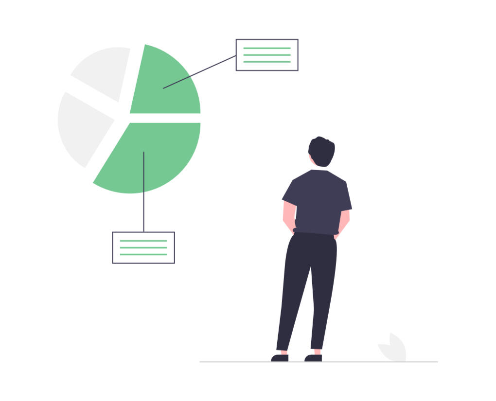 Man looking at financial pie chart